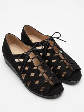 BeautiFeel Edyta Black Suede Lace Up Cut Out Sandals Size 39 US 8